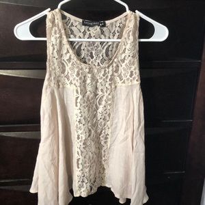 cream tank top with lace down the middle